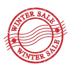 WINTER SALE, text written on red postal stamp.