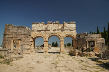 Frontinus Gate at Hierapolis Ancient City in Pamukkale, Denizli, Turkiye