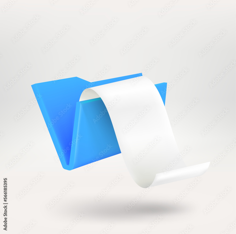 Aufkleber blue folder with blank paper sheet. 3d vector icon isolated on white background