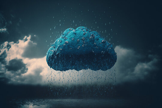 Blue Monday concept with blue rainy cloud. Generative ai.