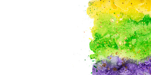 Watercolor background for Mardi Gras party. Celebration greeting card.