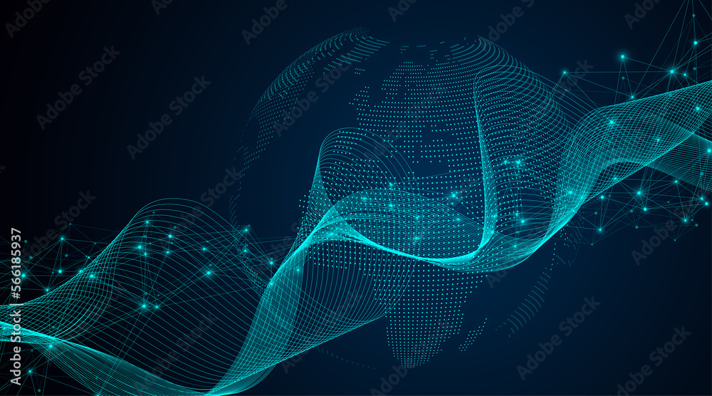 Poster Global network connection illustration. World map point and line composition concept of global business. Global internet technology. Big data visualization illustration