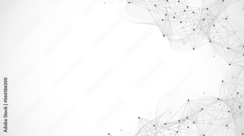 Poster Abstract plexus background with connected lines and dots. Wave flow. Plexus geometric effect Big data with compounds. Lines plexus, minimal array. Digital data visualization, illustration