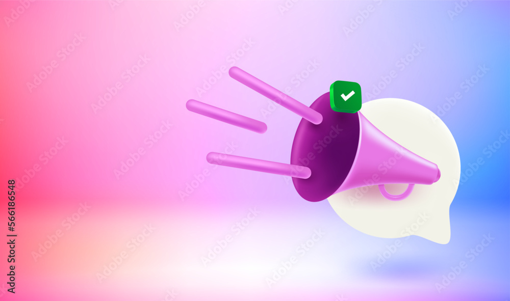 Poster announcement concept with loud speaker. vector 3d banner with doodling