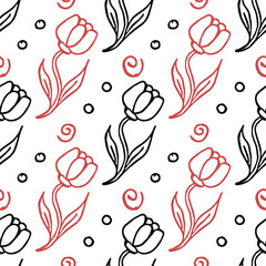Seamless floral pattern. Doodle background with flowers. Spring pattern