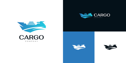 Obraz premium Abstract and Modern Blue Cargo Ship Logo Design. Ship Logo for Delivery or Shipping Company Brand Identity