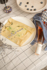 French crepe with blue cheese on the table