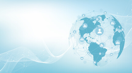 Global network connection illustration. World map point and line composition concept of global business. Global internet technology. Big data visualization illustration