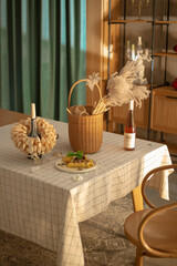 French dinner with crepe and wine on the table 