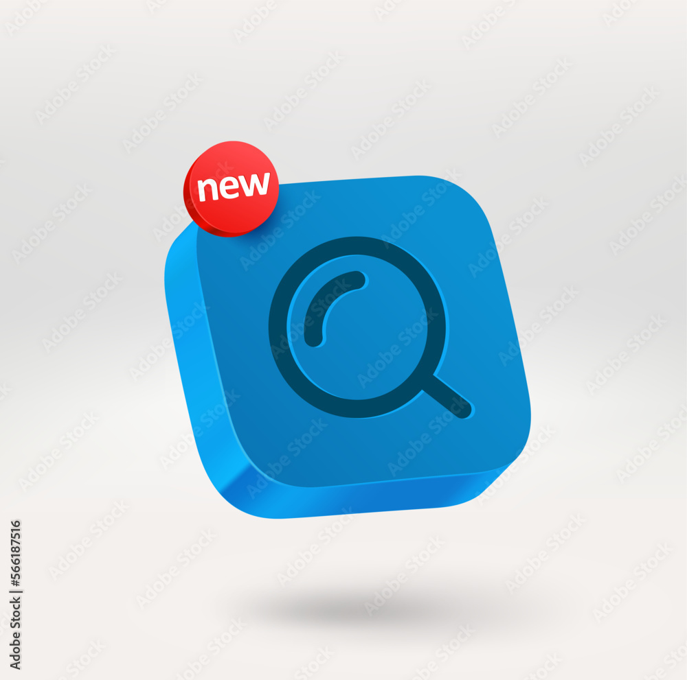 Poster Magnifying glass icon with informer. Mobile application icon. 3d vector icon isolated on white background