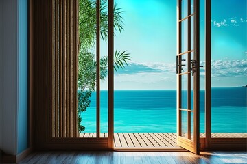 Beautiful turquoise sea view from a holiday suit by the ocean 
