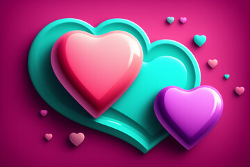 Valentines day background with pink and purple hearts. Generative AI.