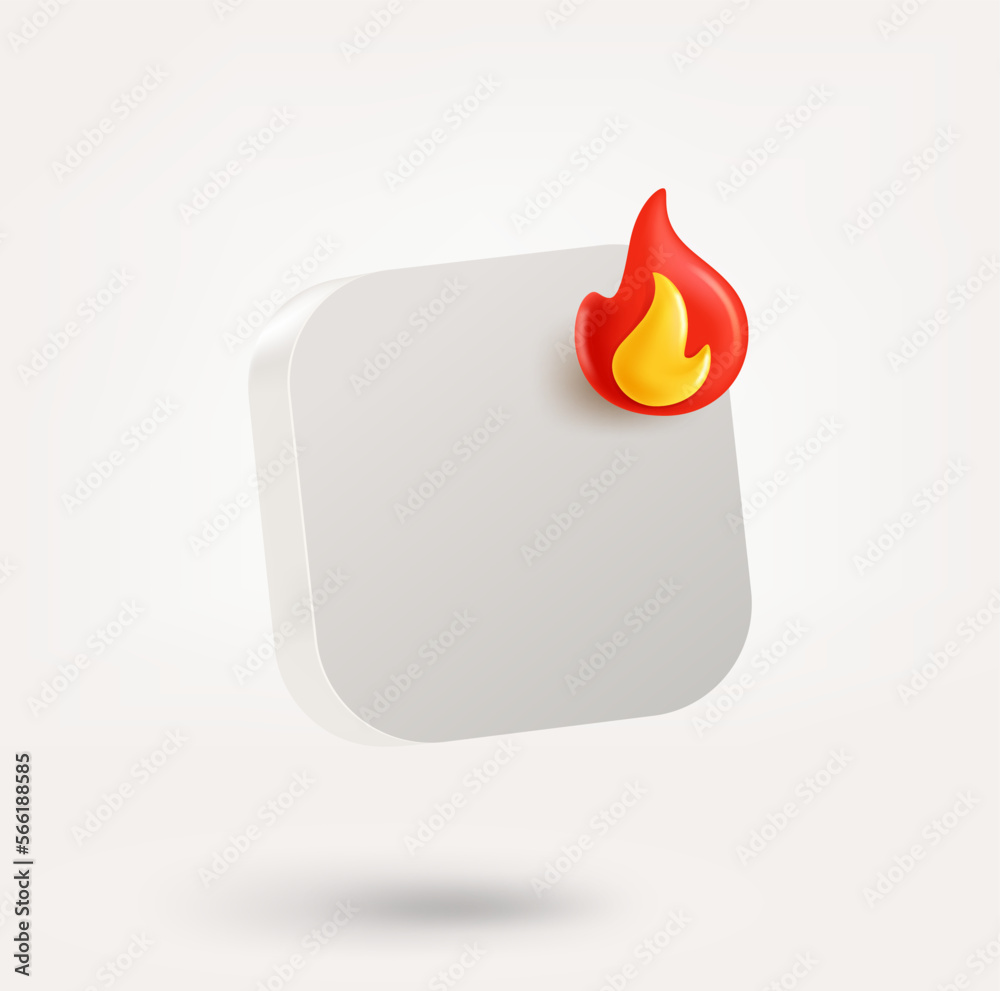 Poster Empty white button with flame symbol. 3d vector icon isolated on white background