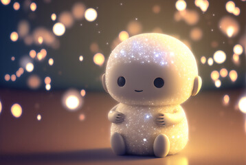Obraz premium Cute cartoon portrait on bokeh background. Generative AI.