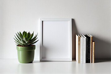 Picture frame mockup minimal on table. Generated AI
