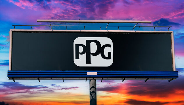 Advertisement billboard displaying logo of PPG Industries