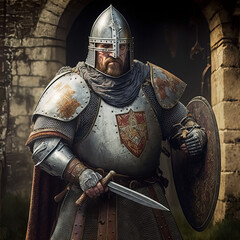 A Fantasy RnR Knight in plate heavy armor, avatar portrait rpg dungeon and dragons Generative AI