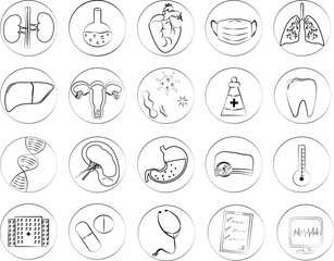 Set of icons medicine, black and white
