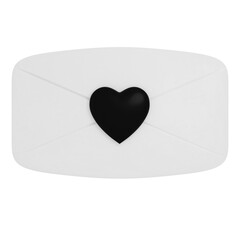 White envelope with black heart isolated