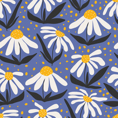 Daisy flowers doodle seamless pattern