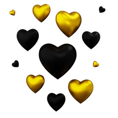 Black and golden hearts 3d style isolated 
