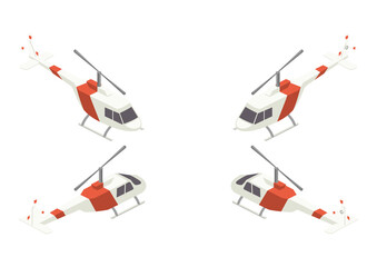 Helicopter four views isometric PNG illustration with transparent background