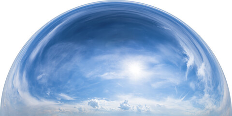 Halber Globus als heiterer, sonniger Himmel mit Cirruswolken, freigestellt