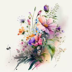 bouquet of flowers watercolor - generated by Generative AI