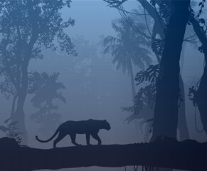 black Panther, vector background, blue tone	 - 566191770