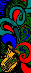 Illustrazione grafica colorata musicale. Jazz. Disegno grafico festival musicale banner astratto 