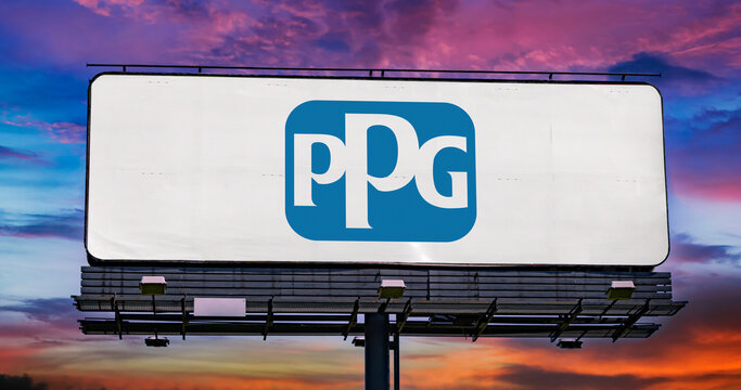 Advertisement billboard displaying logo of PPG Industries
