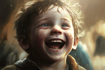 a boy fulfill with happiness, Cute Child Laughing, Generative Ai - obrazy, fototapety, plakaty