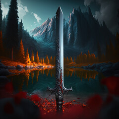 Fantasy Red Sword,Fantasy Weapons.Generative Ai