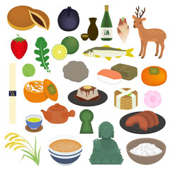 奈良県の有名なもののイラストセット