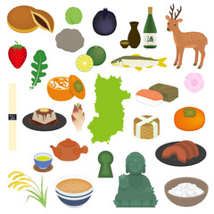 奈良県の有名なもののイラストセット