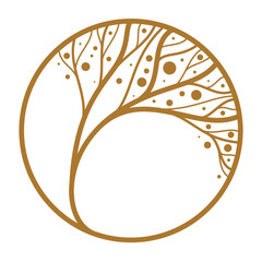 Stylish vector floral monogram isolated, graphic design leaves logo or emblem in a shape of circle, template for boutique or hotel or salon logo, classical style linear element.