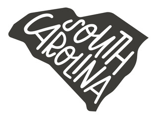 South Carolina map with text. South Carolina state map. Design for poster, banner, t-shirt, tee. South Carolina silhouette state. Vector outline Isolated black illustratuon on a white background.