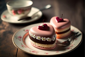 The love cakes served on the plate, selective focus, San Valentin