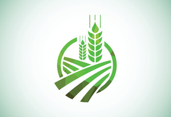 Wheat And Field Low Poly Style Icon and Logo. For Identity Style of Natural Product Company and Farm Company.