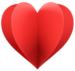 Red paper heart isolated on a transparent background. Cut out object in 3D illustration with Valentines and love concept