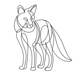 Red fox linear vector illustration isolated, cute wild animal wildlife adorable canine, monochrome artistic drawing.