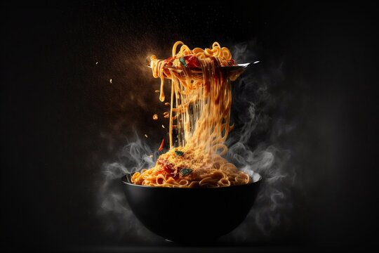 pasta cooked by the chef in the kitchen on a dark background