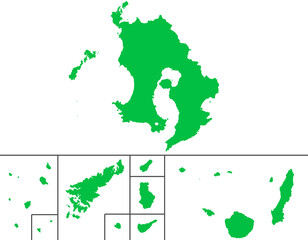 鹿児島県　地図　緑色　イラスト