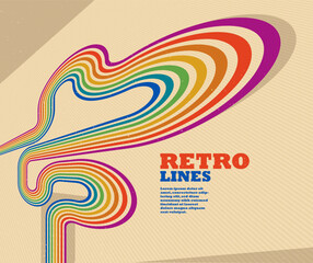 Retro lines vector abstract background, 3D dimensional perspective vintage graphic design art poster, wallpaper in a style of seventieth.