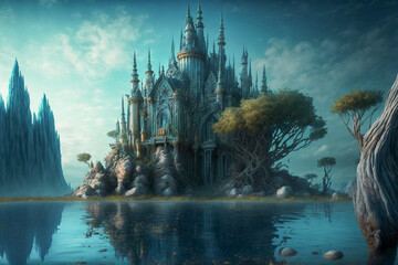 Fantasy castle in a fairy tale. Created with Generative AI technology.