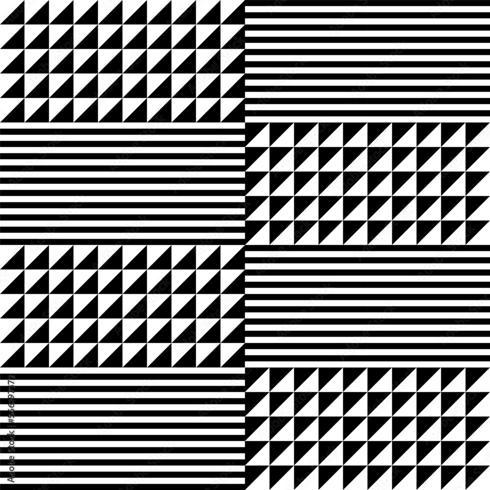 Poster Modern abstract geometric contemporary vector seamless pattern with simple elements and shapes. Graphic black and white minimalist background.
