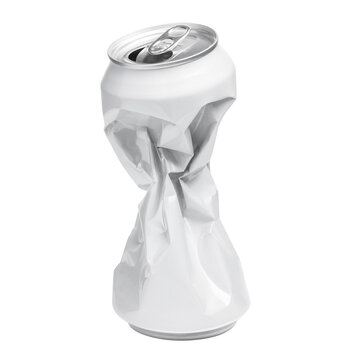 Crumpled empty white aluminium can, cut out