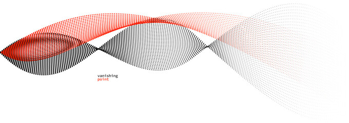 Smooth and relaxing shape vector abstract background with wave of flowing particles, curve lines of dots in motion, red and black tranquil and soft image.