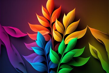 Abstract plant with leaves in different colors. Generative AI.