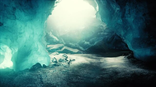 Entrance of an ice cave inside glacier in southern Iceland